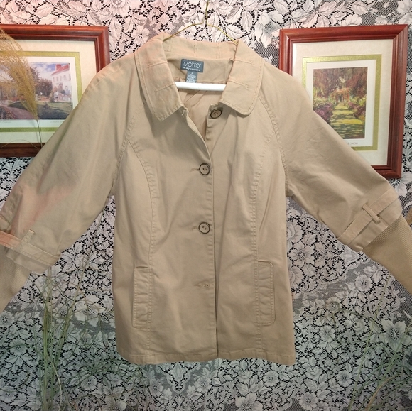 Motto Jackets & Blazers - Motto tan / beige trench length jacket sweater sleeves buckle cuffs large button
